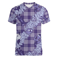 Purple Palaka Hawaii Cowboy Christmas Women V-Neck T-Shirt Paniolo Mix Maile Lei LT7 Female Purple - Polynesian Pride