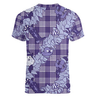 Purple Palaka Hawaii Cowboy Christmas Women V-Neck T-Shirt Paniolo Mix Maile Lei LT7 - Polynesian Pride