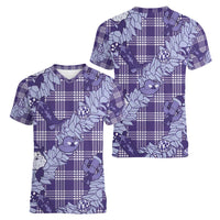 Purple Palaka Hawaii Cowboy Christmas Women V-Neck T-Shirt Paniolo Mix Maile Lei LT7 - Polynesian Pride