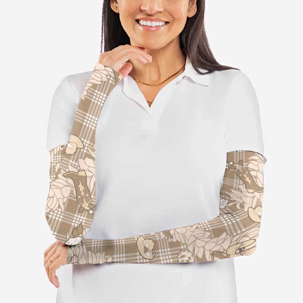 Khaki Palaka Hawaii Cowboy Christmas Arm Sleeves Paniolo Mix Maile Lei - Polynesian Pride