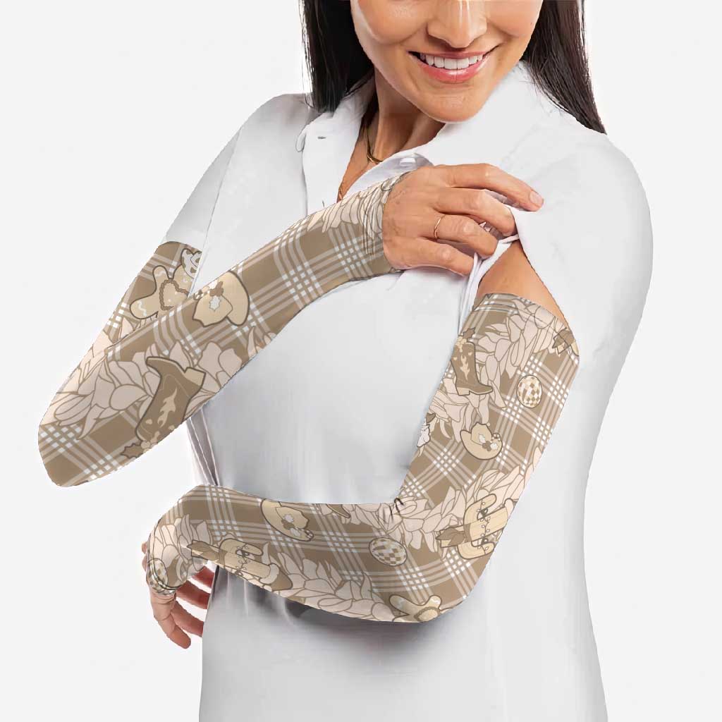 Khaki Palaka Hawaii Cowboy Christmas Arm Sleeves Paniolo Mix Maile Lei - Polynesian Pride