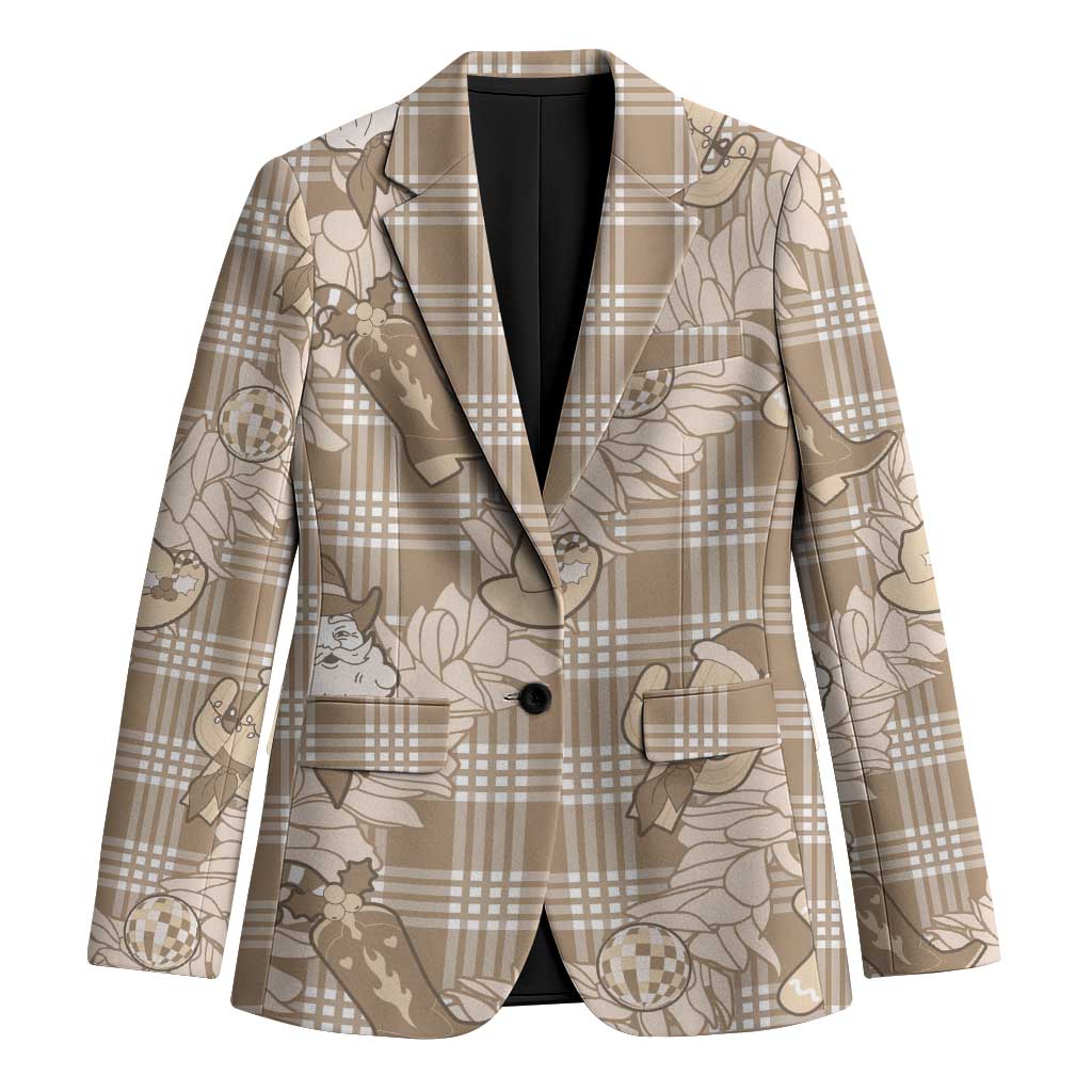 Khaki Palaka Hawaii Cowboy Christmas Blazer Paniolo Mix Maile Lei - Polynesian Pride