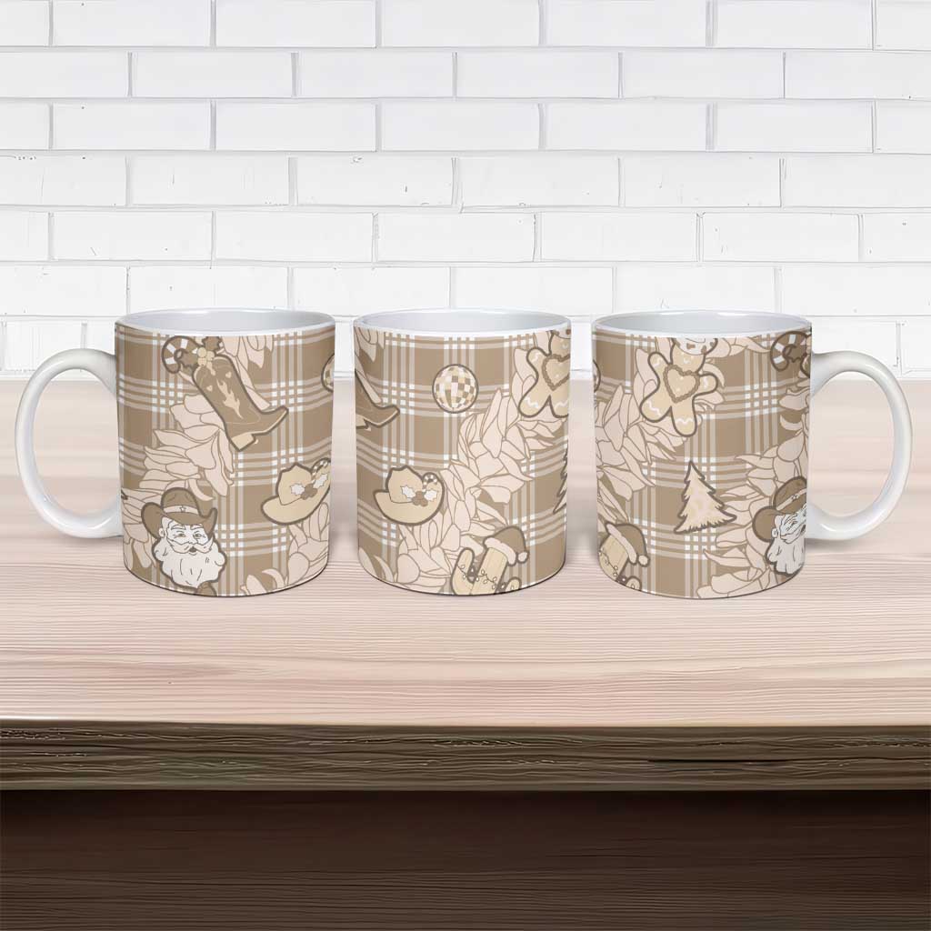 Khaki Palaka Hawaii Cowboy Christmas Ceramic Mug Paniolo Mix Maile Lei - Polynesian Pride
