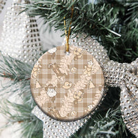 Khaki Palaka Hawaii Cowboy Christmas Ceramic Ornament Paniolo Mix Maile Lei - Polynesian Pride