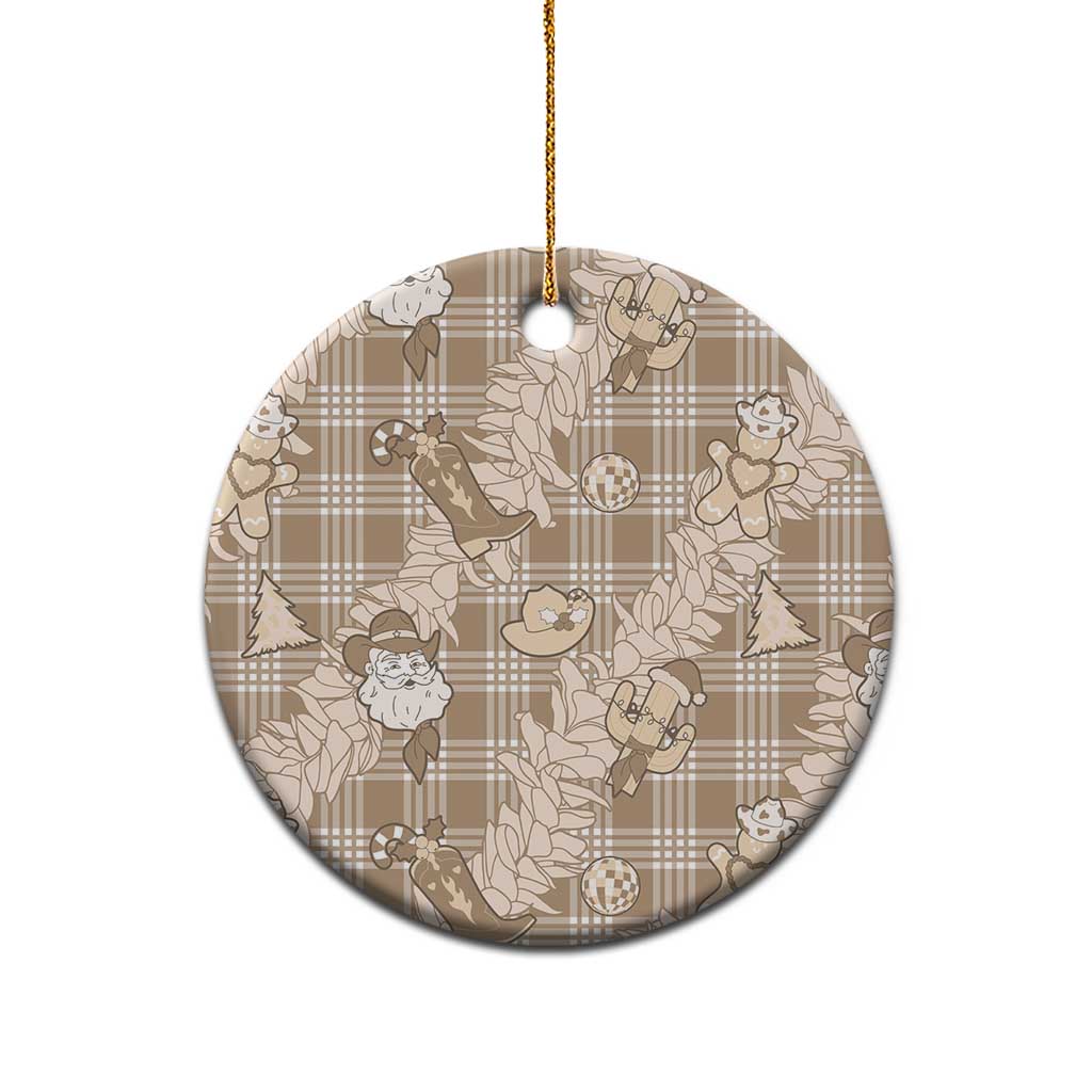 Khaki Palaka Hawaii Cowboy Christmas Ceramic Ornament Paniolo Mix Maile Lei - Polynesian Pride