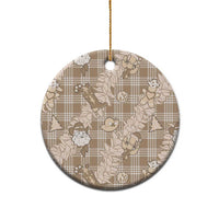Khaki Palaka Hawaii Cowboy Christmas Ceramic Ornament Paniolo Mix Maile Lei - Polynesian Pride