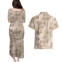 Khaki Palaka Hawaii Cowboy Christmas Couples Matching Puletasi and Hawaiian Shirt Paniolo Mix Maile Lei LT7 - Polynesian Pride