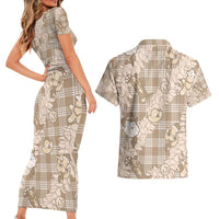 Khaki Palaka Hawaii Cowboy Christmas Couples Matching Short Sleeve Bodycon Dress and Hawaiian Shirt Paniolo Mix Maile Lei LT7 - Polynesian Pride