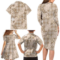 Khaki Palaka Hawaii Cowboy Christmas Family Matching Long Sleeve Bodycon Dress and Hawaiian Shirt Paniolo Mix Maile Lei LT7 - Polynesian Pride