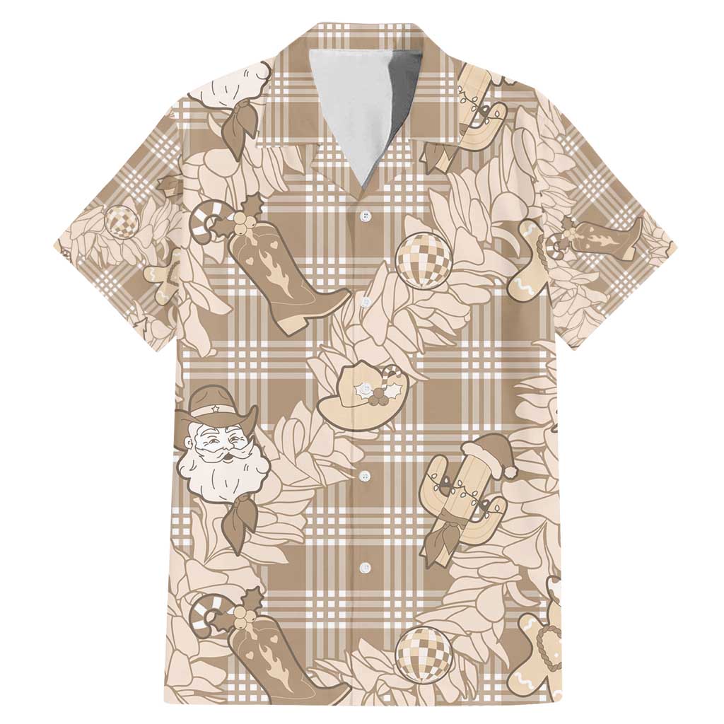 Khaki Palaka Hawaii Cowboy Christmas Family Matching Mermaid Dress and Hawaiian Shirt Paniolo Mix Maile Lei LT7 Dad's Shirt - Short Sleeve Beige - Polynesian Pride