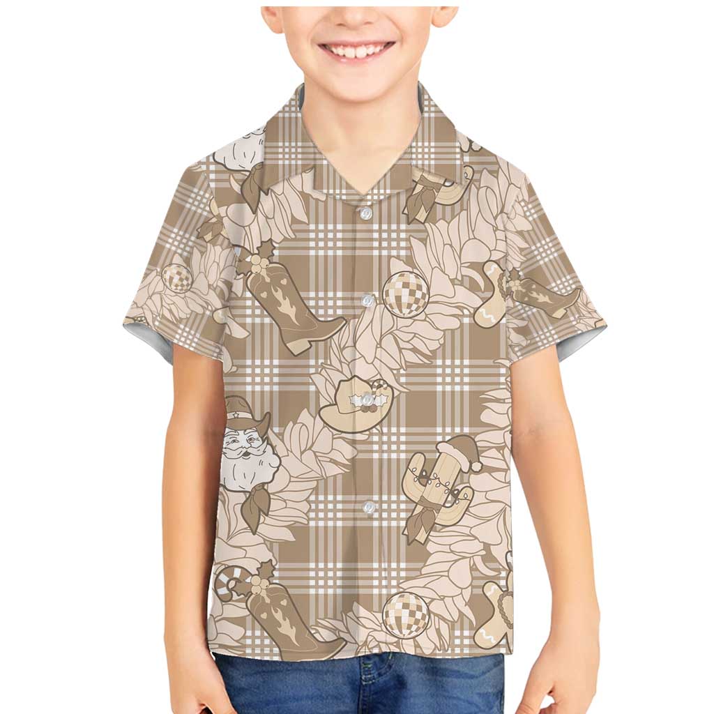 Khaki Palaka Hawaii Cowboy Christmas Family Matching Mermaid Dress and Hawaiian Shirt Paniolo Mix Maile Lei LT7 Son's Shirt Beige - Polynesian Pride