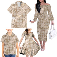 Khaki Palaka Hawaii Cowboy Christmas Family Matching Off The Shoulder Long Sleeve Dress and Hawaiian Shirt Paniolo Mix Maile Lei LT7 - Polynesian Pride