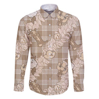 Khaki Palaka Hawaii Cowboy Christmas Family Matching Off The Shoulder Long Sleeve Dress and Hawaiian Shirt Paniolo Mix Maile Lei LT7 Dad's Shirt - Long Sleeve Beige - Polynesian Pride