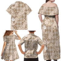 Khaki Palaka Hawaii Cowboy Christmas Family Matching Off Shoulder Maxi Dress and Hawaiian Shirt Paniolo Mix Maile Lei LT7 - Polynesian Pride