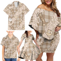 Khaki Palaka Hawaii Cowboy Christmas Family Matching Off Shoulder Short Dress and Hawaiian Shirt Paniolo Mix Maile Lei LT7 - Polynesian Pride