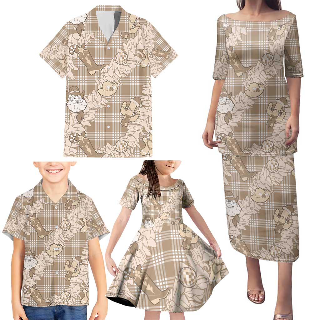 Khaki Palaka Hawaii Cowboy Christmas Family Matching Puletasi and Hawaiian Shirt Paniolo Mix Maile Lei LT7 - Polynesian Pride