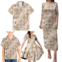 Khaki Palaka Hawaii Cowboy Christmas Family Matching Puletasi and Hawaiian Shirt Paniolo Mix Maile Lei LT7 - Polynesian Pride