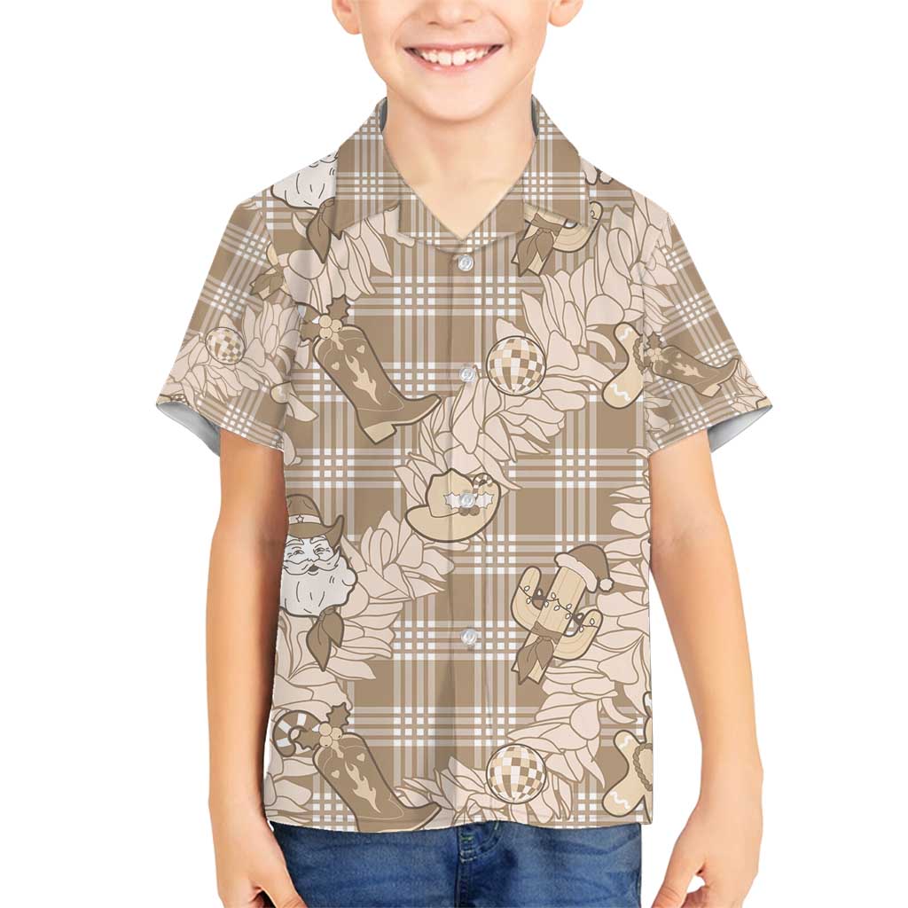 Khaki Palaka Hawaii Cowboy Christmas Family Matching Puletasi and Hawaiian Shirt Paniolo Mix Maile Lei LT7 Son's Shirt Beige - Polynesian Pride