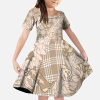 Khaki Palaka Hawaii Cowboy Christmas Family Matching Summer Maxi Dress and Hawaiian Shirt Paniolo Mix Maile Lei LT7 Daughter's Dress Beige - Polynesian Pride