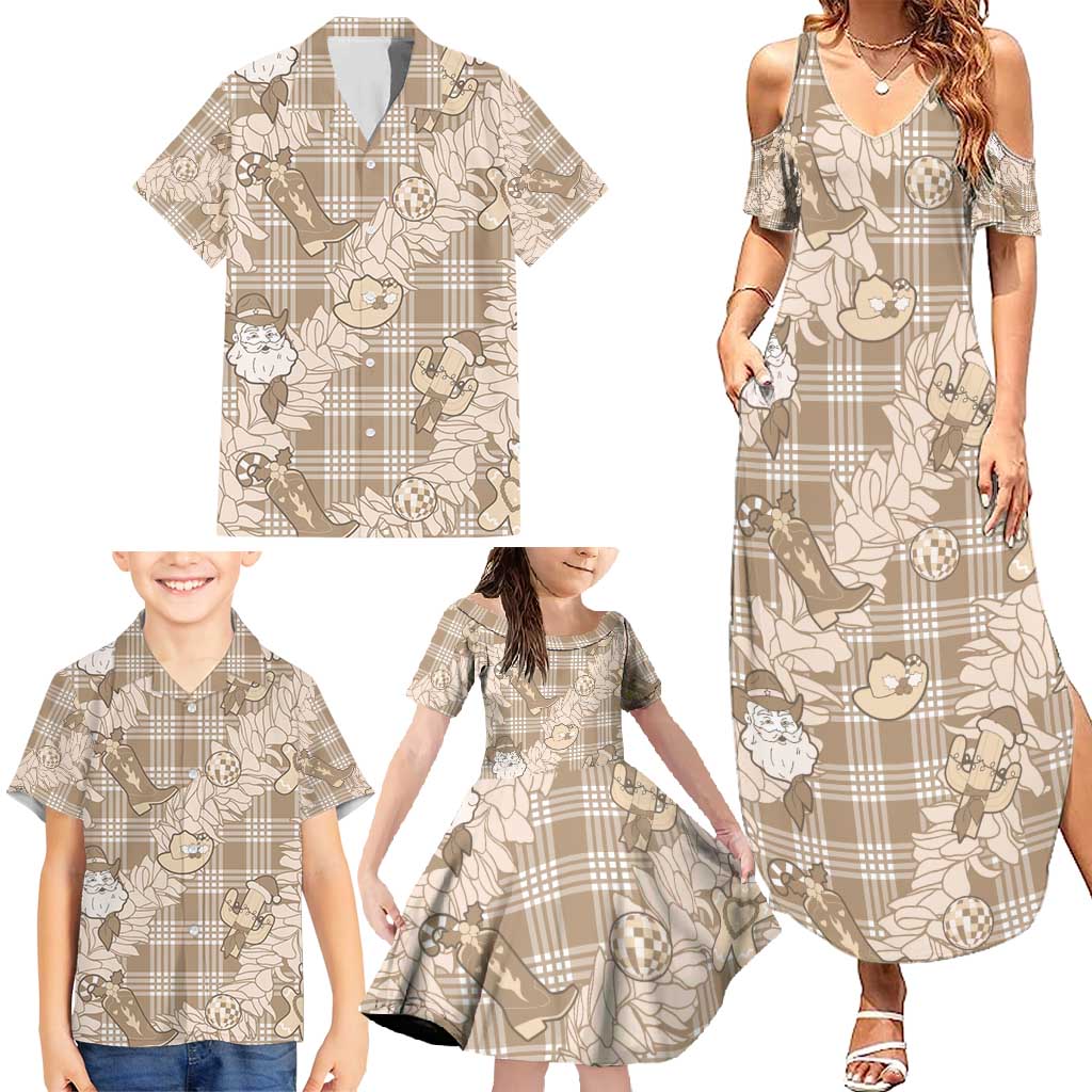 Khaki Palaka Hawaii Cowboy Christmas Family Matching Summer Maxi Dress and Hawaiian Shirt Paniolo Mix Maile Lei LT7 - Polynesian Pride