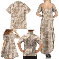 Khaki Palaka Hawaii Cowboy Christmas Family Matching Summer Maxi Dress and Hawaiian Shirt Paniolo Mix Maile Lei LT7 - Polynesian Pride