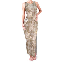 Khaki Palaka Hawaii Cowboy Christmas Family Matching Tank Maxi Dress and Hawaiian Shirt Paniolo Mix Maile Lei LT7 Mom's Dress Beige - Polynesian Pride