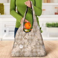 Khaki Palaka Hawaii Cowboy Christmas Grocery Bag Paniolo Mix Maile Lei - Polynesian Pride