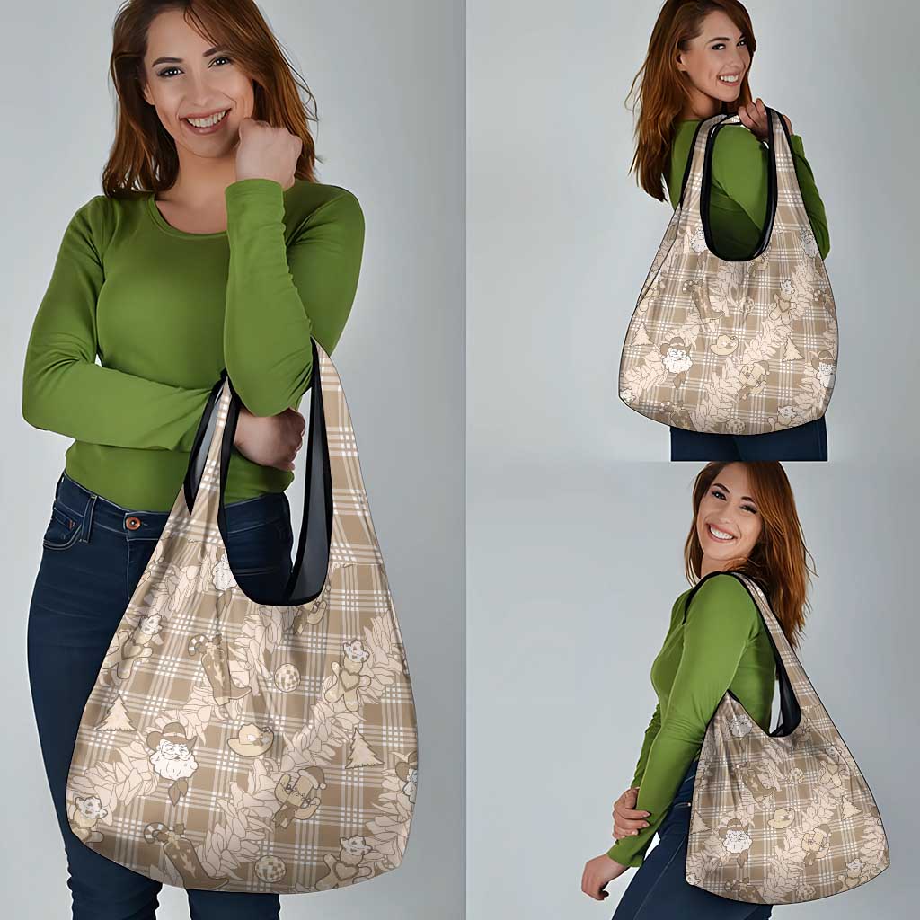Khaki Palaka Hawaii Cowboy Christmas Grocery Bag Paniolo Mix Maile Lei - Polynesian Pride