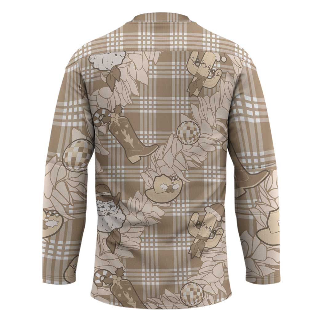 Khaki Palaka Hawaii Cowboy Christmas Hockey Jersey Paniolo Mix Maile Lei - Polynesian Pride