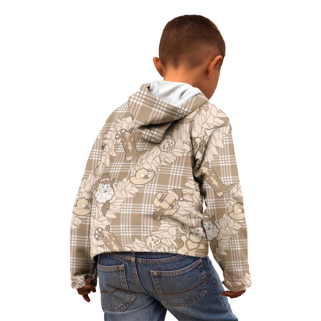 Khaki Palaka Hawaii Cowboy Christmas Kid Hoodie Paniolo Mix Maile Lei - Polynesian Pride