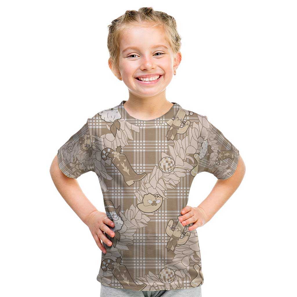 Khaki Palaka Hawaii Cowboy Christmas Kid T Shirt Paniolo Mix Maile Lei - Polynesian Pride