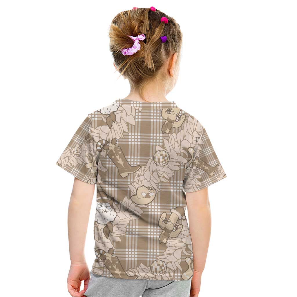 Khaki Palaka Hawaii Cowboy Christmas Kid T Shirt Paniolo Mix Maile Lei - Polynesian Pride
