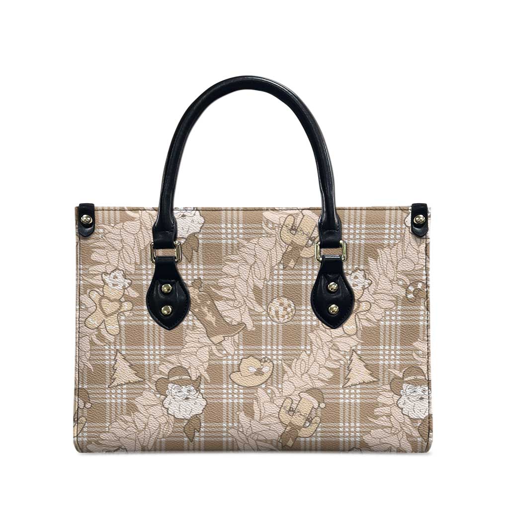 Khaki Palaka Hawaii Cowboy Christmas Leather Bag Paniolo Mix Maile Lei - Polynesian Pride