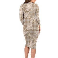 Khaki Palaka Hawaii Cowboy Christmas Long Sleeve Bodycon Dress Paniolo Mix Maile Lei - Polynesian Pride