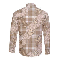 Khaki Palaka Hawaii Cowboy Christmas Long Sleeve Button Shirt Paniolo Mix Maile Lei - Polynesian Pride