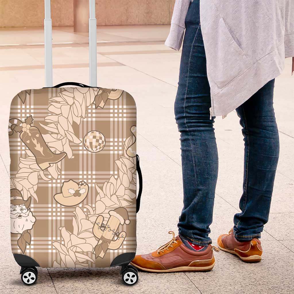 Khaki Palaka Hawaii Cowboy Christmas Luggage Cover Paniolo Mix Maile Lei - Polynesian Pride