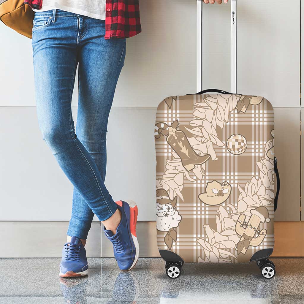 Khaki Palaka Hawaii Cowboy Christmas Luggage Cover Paniolo Mix Maile Lei - Polynesian Pride