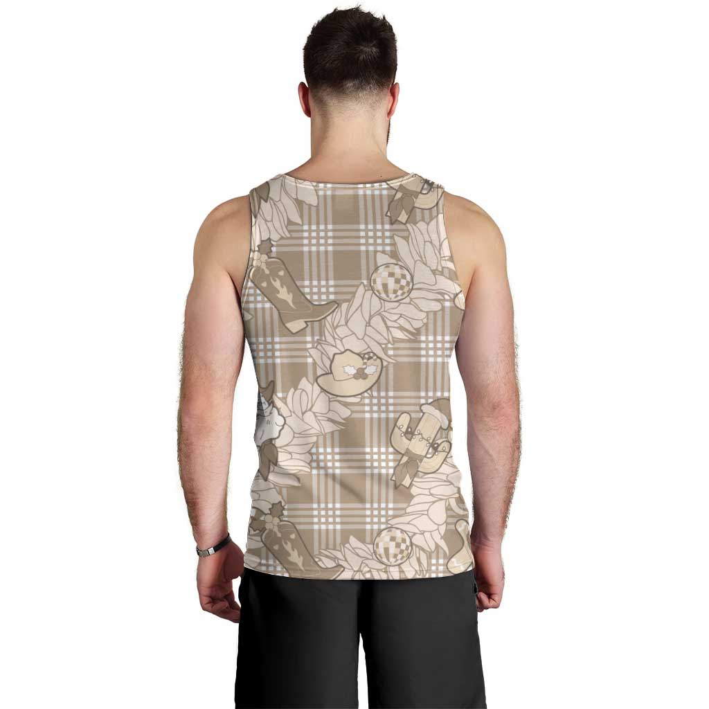 Khaki Palaka Hawaii Cowboy Christmas Men Tank Top Paniolo Mix Maile Lei - Polynesian Pride