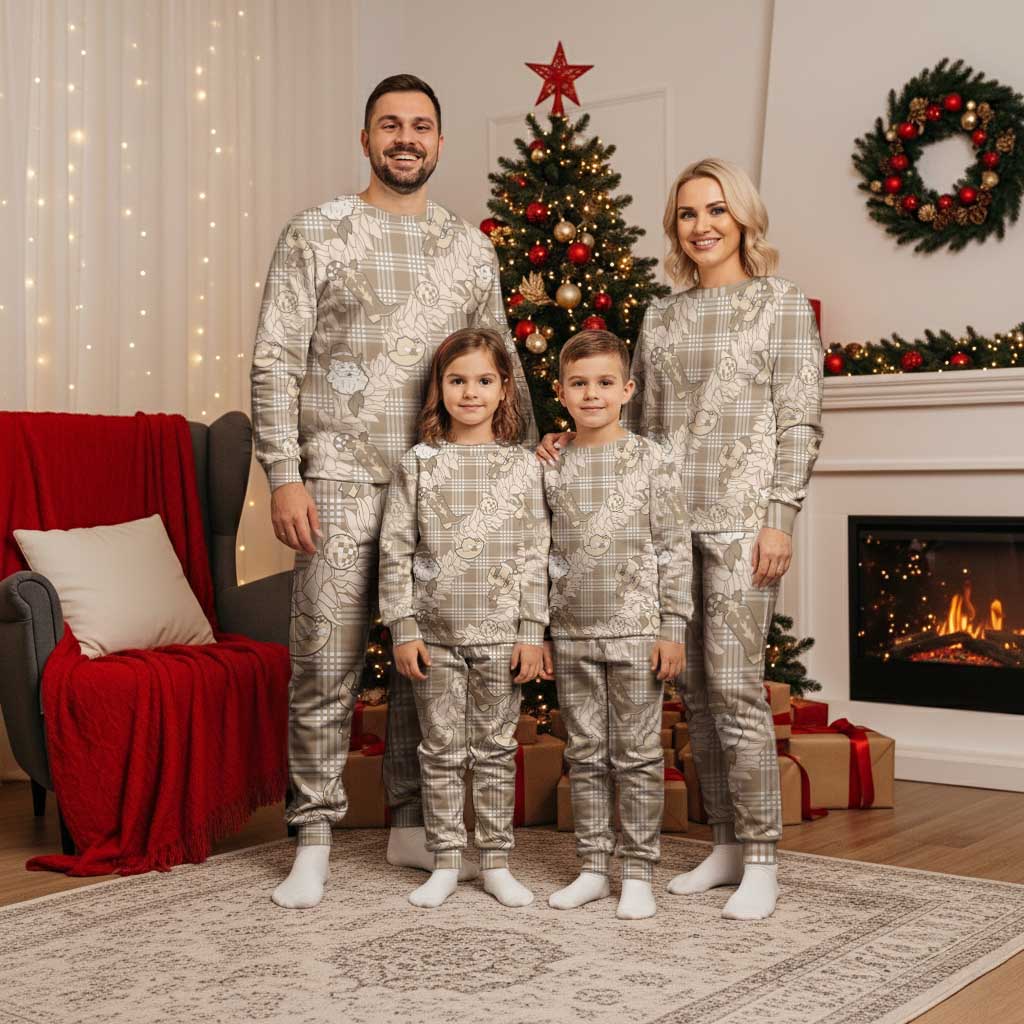 Khaki Palaka Hawaii Cowboy Christmas Pajama Set Paniolo Mix Maile Lei - Polynesian Pride