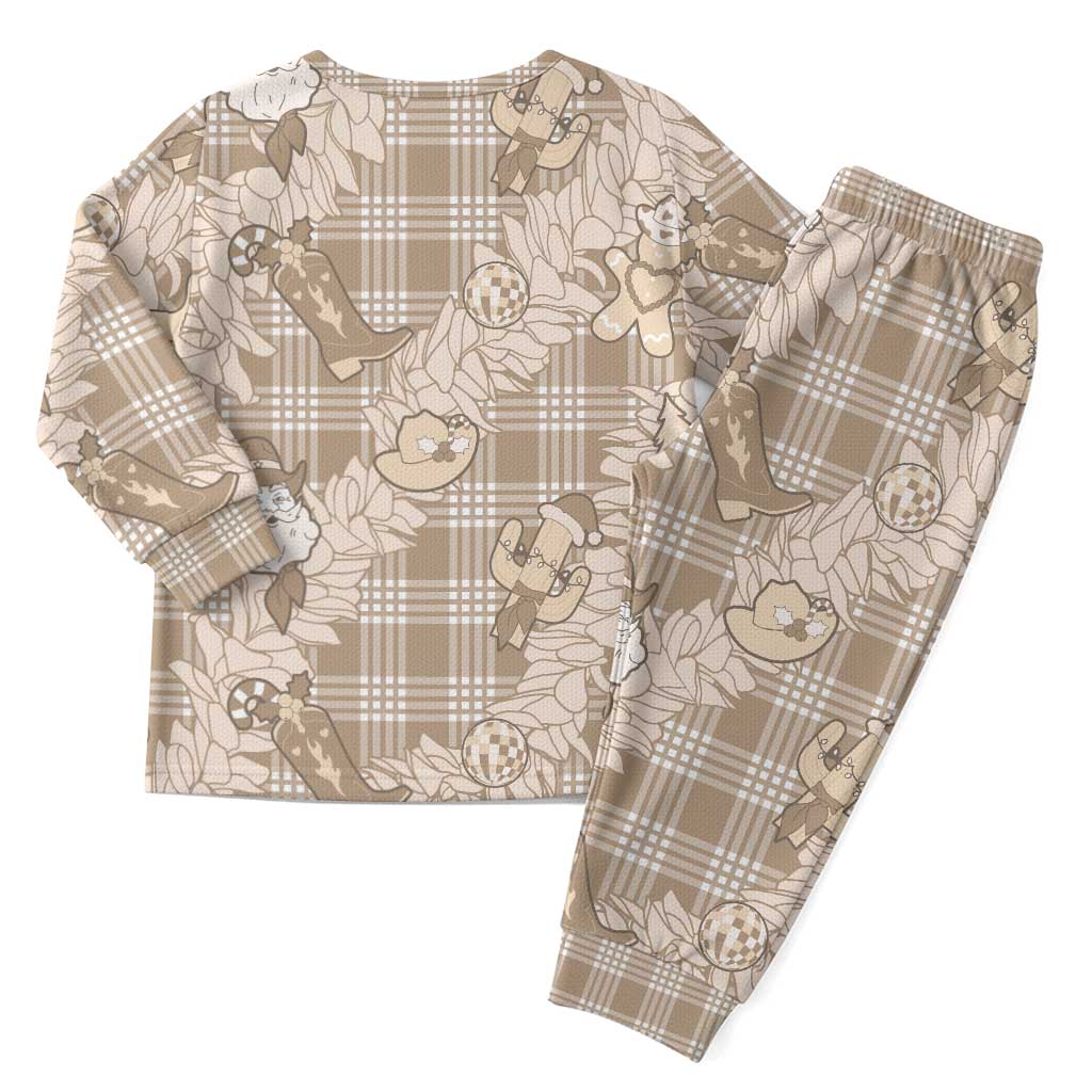 Khaki Palaka Hawaii Cowboy Christmas Pajama Set Paniolo Mix Maile Lei - Polynesian Pride