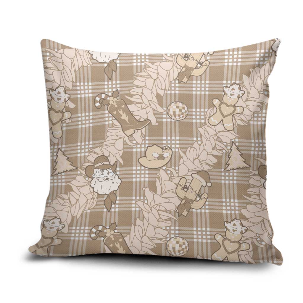 Khaki Palaka Hawaii Cowboy Christmas Pillow Cover Paniolo Mix Maile Lei - Polynesian Pride