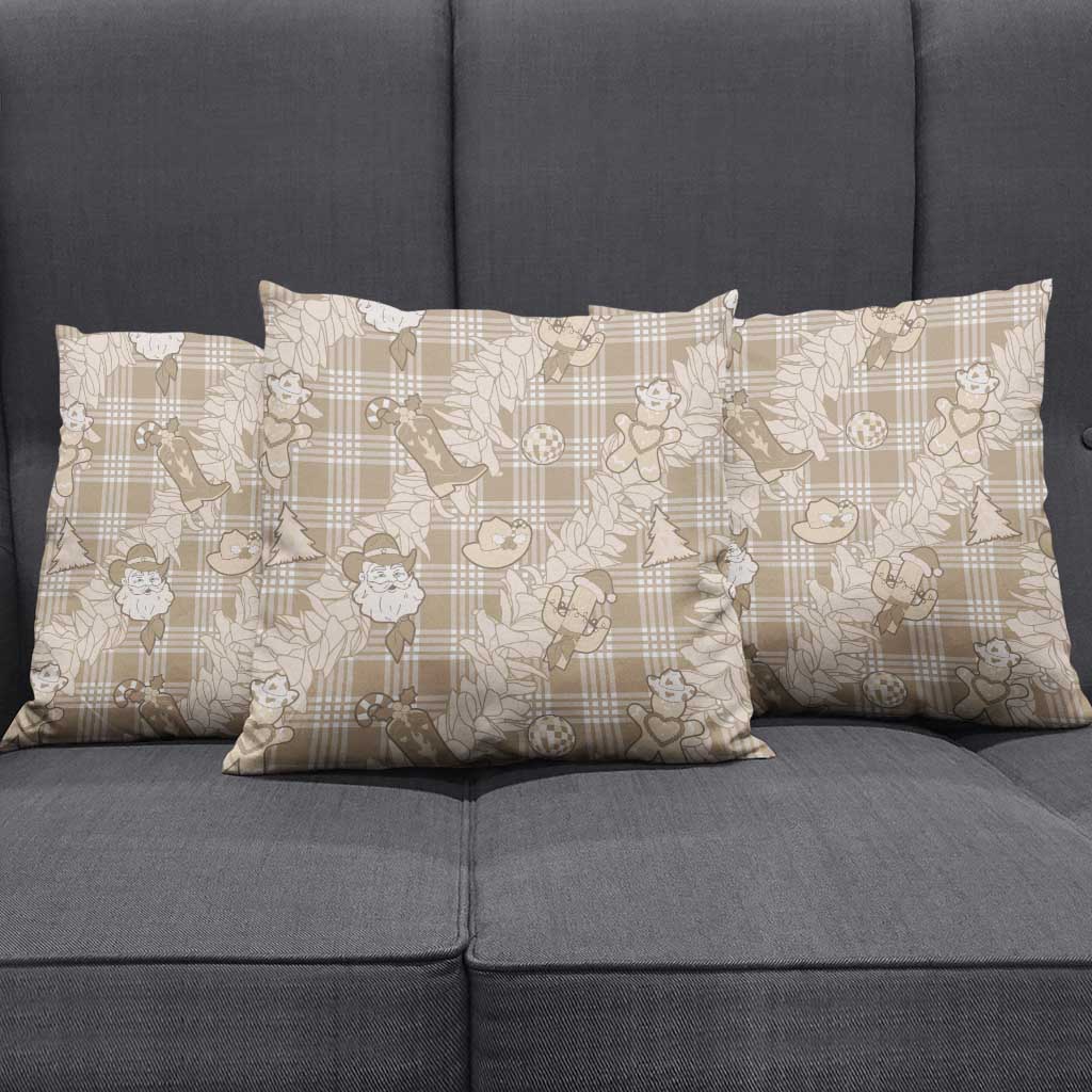 Khaki Palaka Hawaii Cowboy Christmas Pillow Cover Paniolo Mix Maile Lei - Polynesian Pride