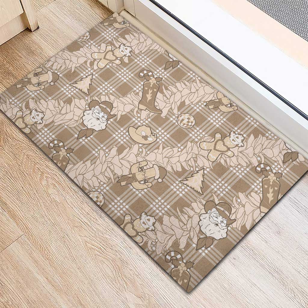 Khaki Palaka Hawaii Cowboy Christmas Rubber Doormat Paniolo Mix Maile Lei LT7 - Polynesian Pride