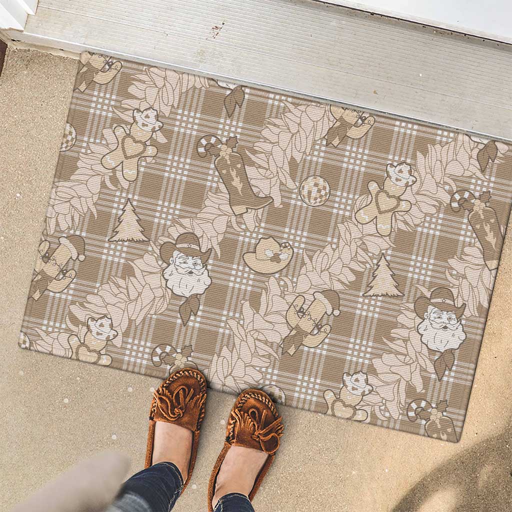Khaki Palaka Hawaii Cowboy Christmas Rubber Doormat Paniolo Mix Maile Lei LT7 - Polynesian Pride
