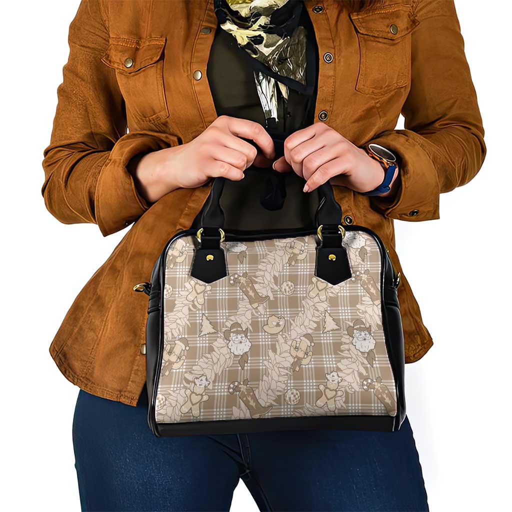 Khaki Palaka Hawaii Cowboy Christmas Shoulder Handbag Paniolo Mix Maile Lei - Polynesian Pride