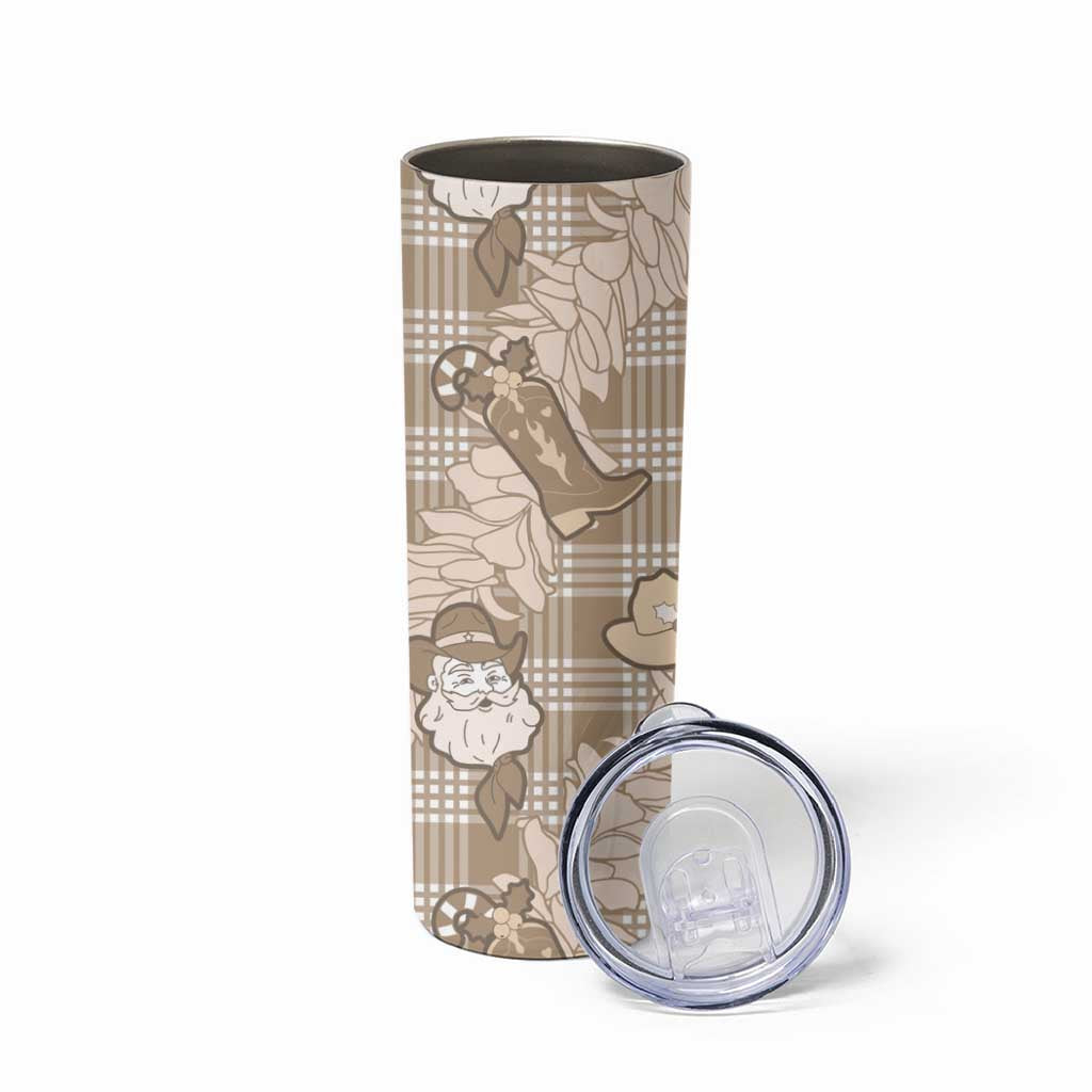 Khaki Palaka Hawaii Cowboy Christmas Skinny Tumbler Paniolo Mix Maile Lei - Polynesian Pride