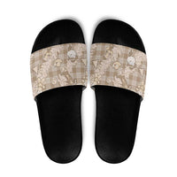 Khaki Palaka Hawaii Cowboy Christmas Slide Sandals Paniolo Mix Maile Lei - Polynesian Pride