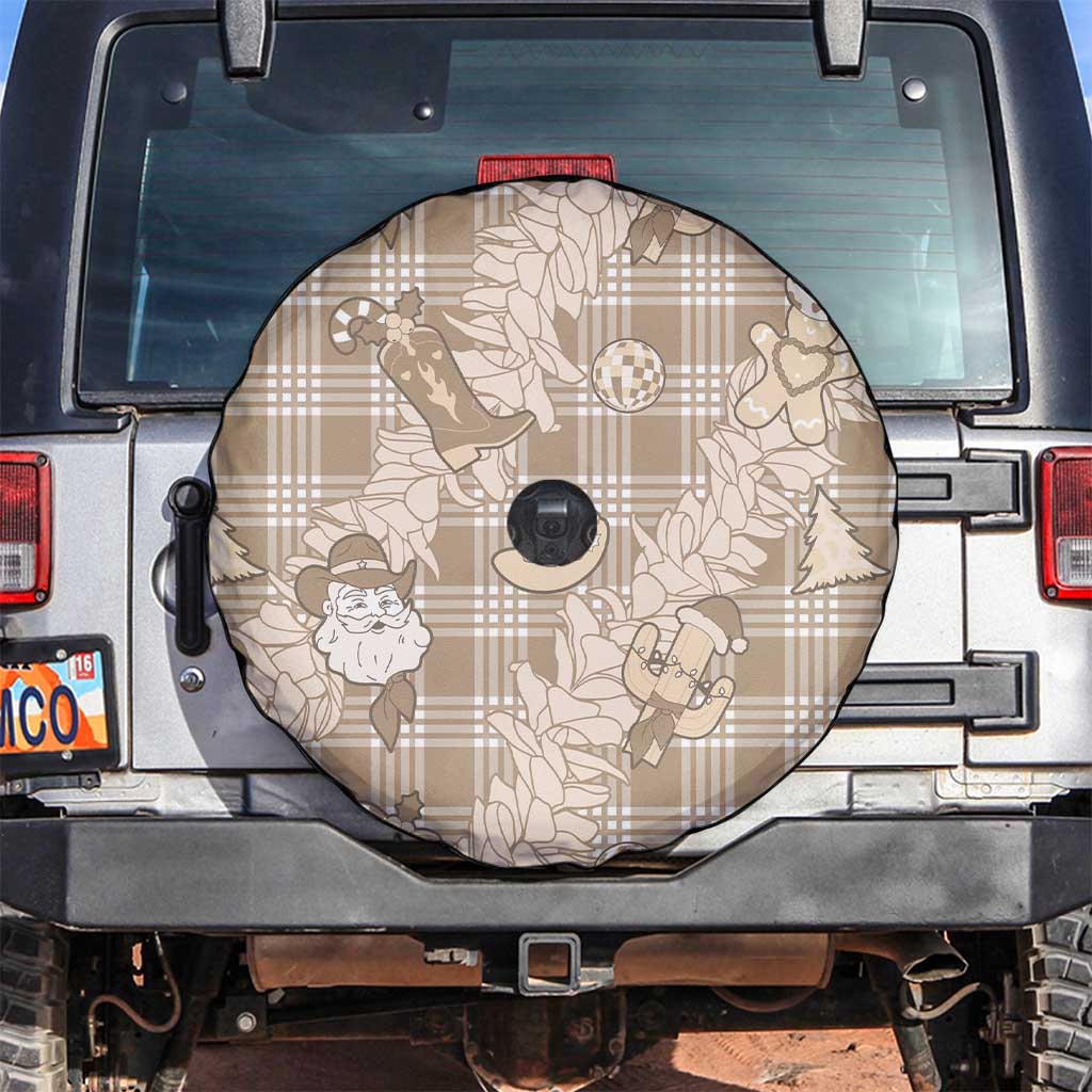 Khaki Palaka Hawaii Cowboy Christmas Spare Tire Cover Paniolo Mix Maile Lei LT7 Beige - Polynesian Pride