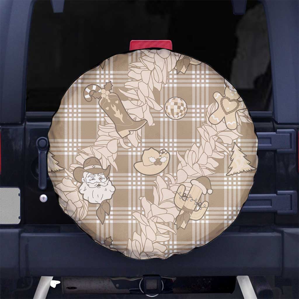 Khaki Palaka Hawaii Cowboy Christmas Spare Tire Cover Paniolo Mix Maile Lei LT7 No hole Beige - Polynesian Pride