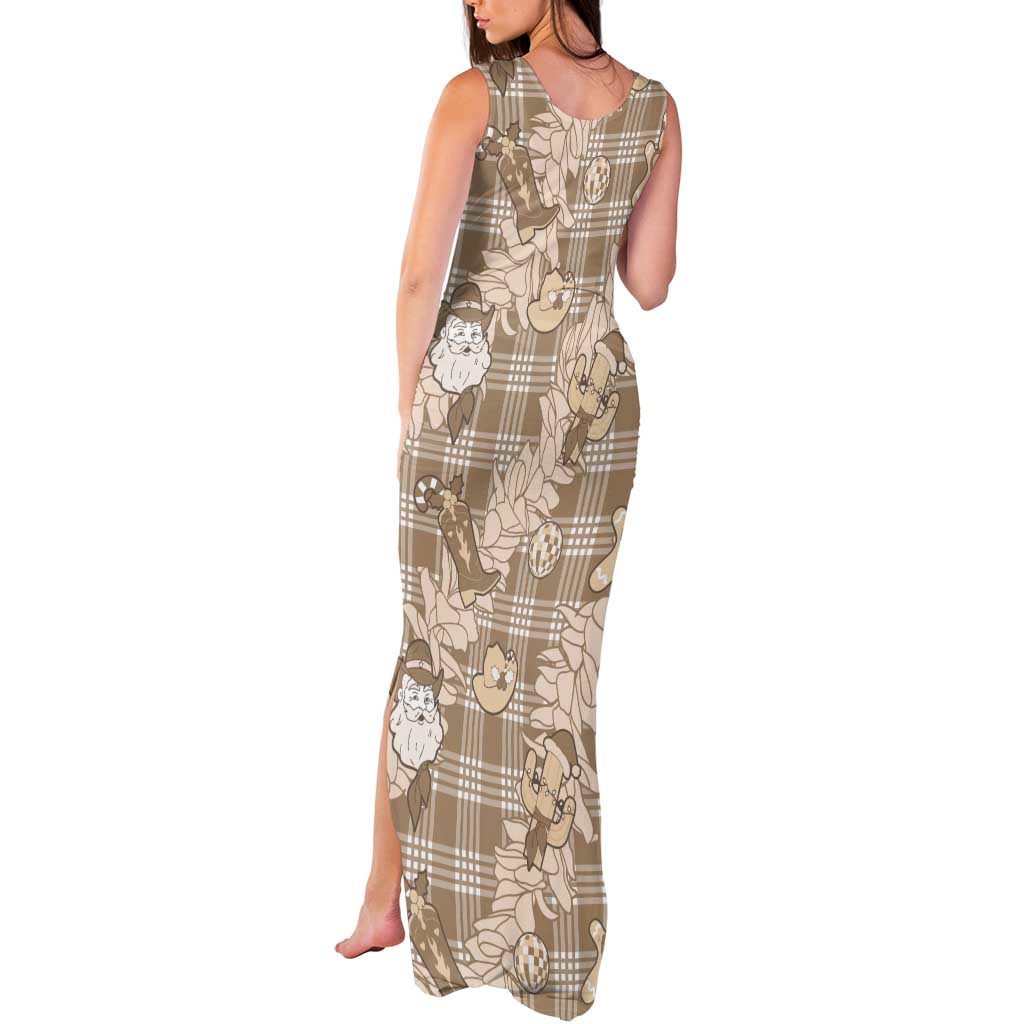 Khaki Palaka Hawaii Cowboy Christmas Tank Maxi Dress Paniolo Mix Maile Lei LT7 - Polynesian Pride